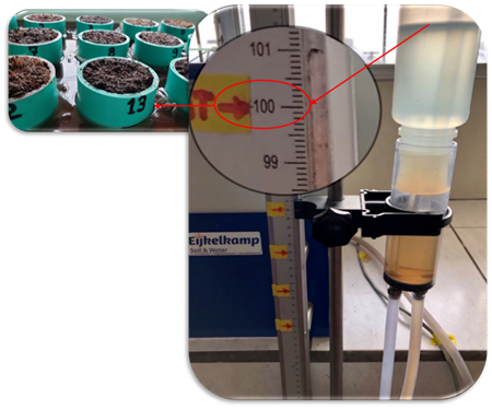 Estabilizaci&oacute;n de las muestras en la caja de arena, que coinciden con la columna de agua a 100 cm y la altura media de los cilindros.