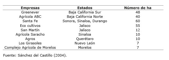 Superficie de invernaderos de empresas mexicanas Baja California Sur M&eacute;xico 2010