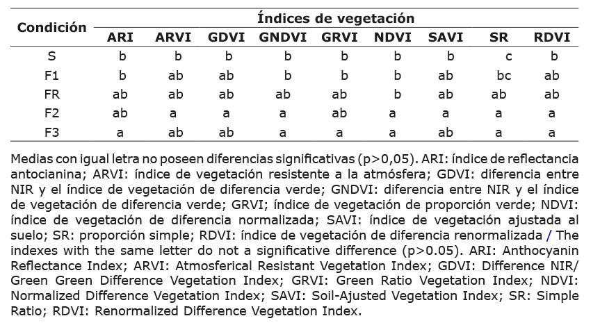 Resultado de la prueba de Krustal Wallis para la identificacin de diferencias en los ndices de vegetacin, segn estado sanitario de las plantas de palma aceitera (Elaeis guineensis Jacq.). Cooperativa CoopeCalifornia R.L., Parrita, Puntarenas, Costa Rica, 2014-2017.