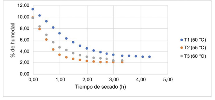 Determinación de la pérdida de peso de las flores de Bougainvillea glabra con las tres temperaturas de secado. Chone, Manabí, Ecuador. 2024.