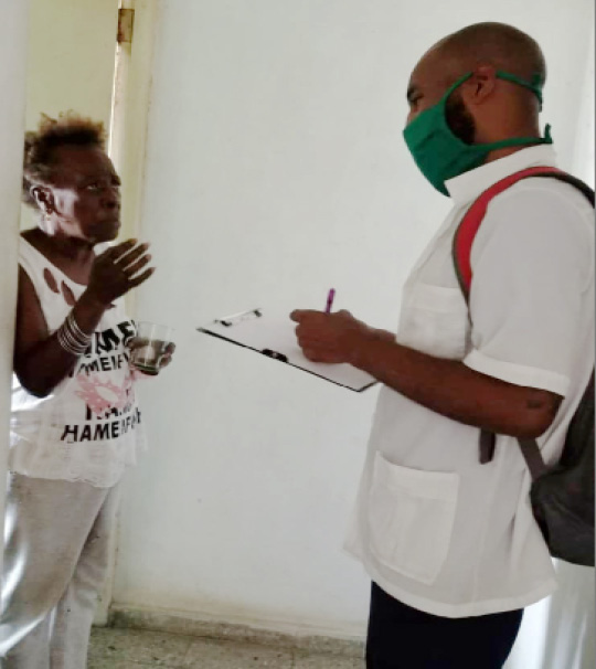 US ELAM student Ivan Smiley conducting active screening in Boyeros Municipality, Havana.