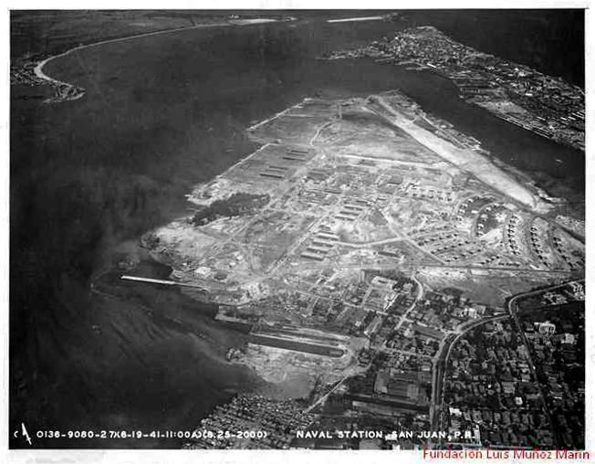 Construcci&oacute;n de la base aeronaval de Isla Grande en San Juan, para las Fuerzas Armadas del Ej&eacute;rcito de los Estados Unidos.