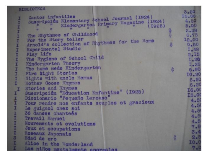 Fragmento del inventario de la biblioteca
elaborado por Emilia Prieto