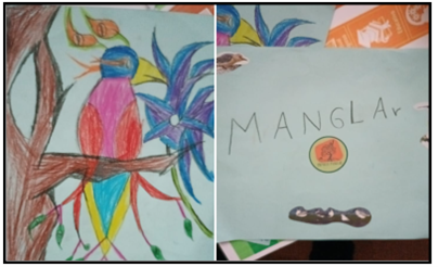 Ilustraciones realizadas por los niños y las niñas durante el taller en Chacarita, Puntarenas