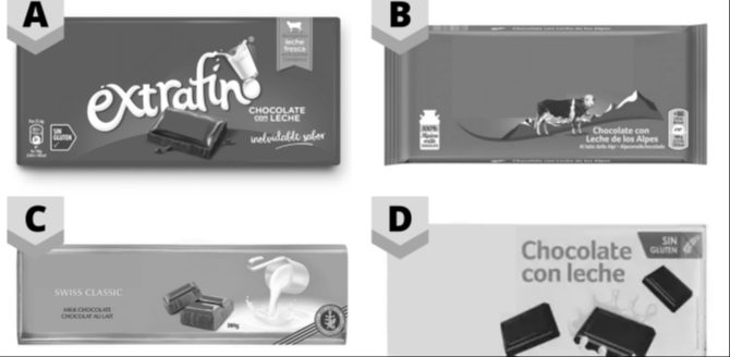 Representation of the bar chocolates packages, previously edited for the double-blind test.