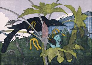 Alberto Murillo. ¡Cuidado con el zanate!1999, cromoxilografía, 113x 80cm