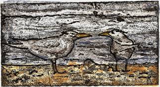 Francisco Hernández. Amantes del mar. 2010, grabado en metal, con dos placas, entintado à la poupée, 10 x 18 cm.