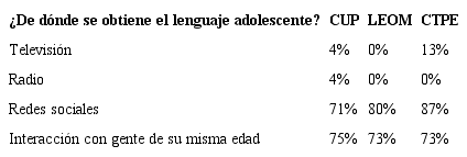 Medio del cual se obtienen las palabras de la jerga adolescente