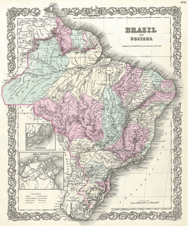 Map of Brazil and the Guyanas, 1855. Colton’s Atlas of the World Illustrating Physical and Political Geography, Vol 1, New York.