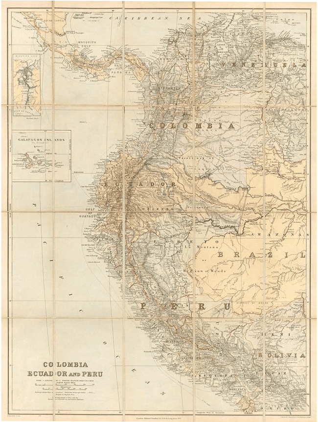 Map of Colombia, Ecuador and Peru. Edward Stanford, London, 192?.