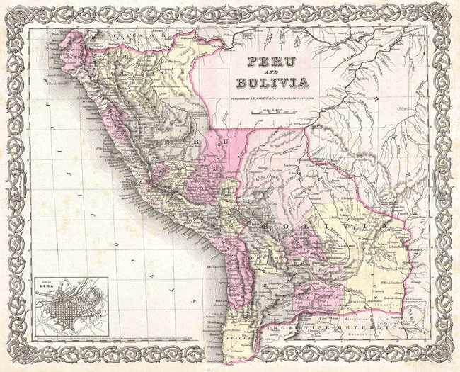 Map of Peru and Bolivia, 1855. Colton’s Atlas of the World Illustrating Physical and Political Geography, Vol 1, New York.