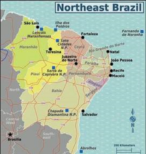 Map of Northeast Brazil.