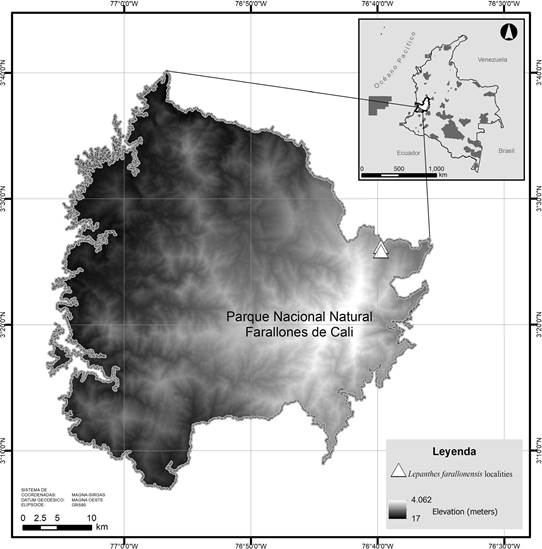 Distribution map of Lepanthes farallonensis Haelterman, Gal-Tar., & Zuluaga.