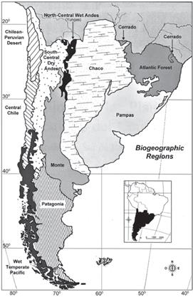 Biogeographic regions of the Southern Cone of South America.