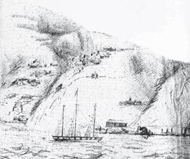 Valpara&iacute;so as seen by Gay on his arrival in Chile.