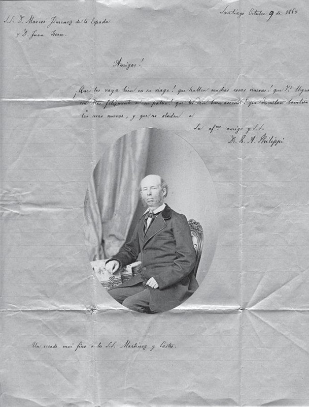 Letter and photograph from R.A. Philippi to Marcos Jiménez and Juan Isern. 9 October 1864.