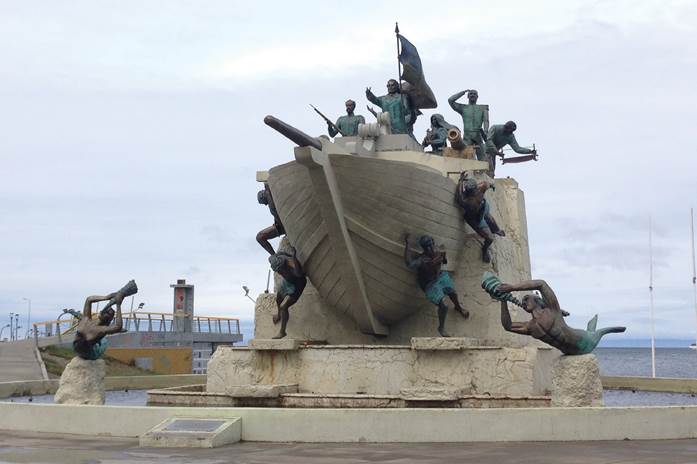 Monument to the sailors of the schooner Ancud, in Punta Arenas, Chile.