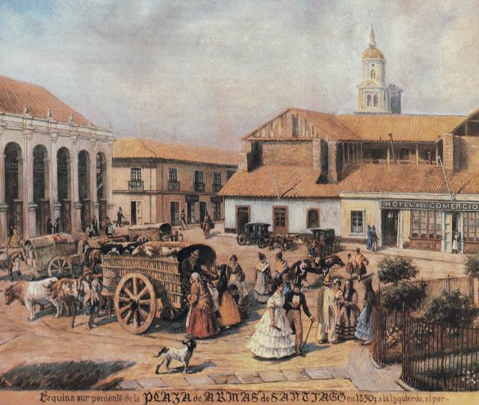 Main square in Santiago in 1850.
