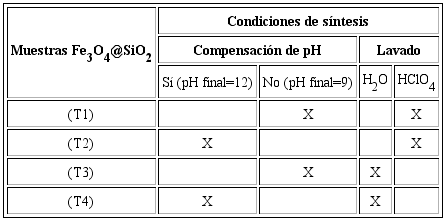 Condiciones experimentales durante la s&iacute;ntesis de las magnetitas