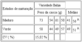 Peso da casca, variedade Bahia, em diferentes estados de matura&ccedil;&atilde;o.