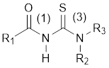 Representaci&oacute;n esquem&aacute;tica general de las 1-aciltioureas 3-sustituidas. 