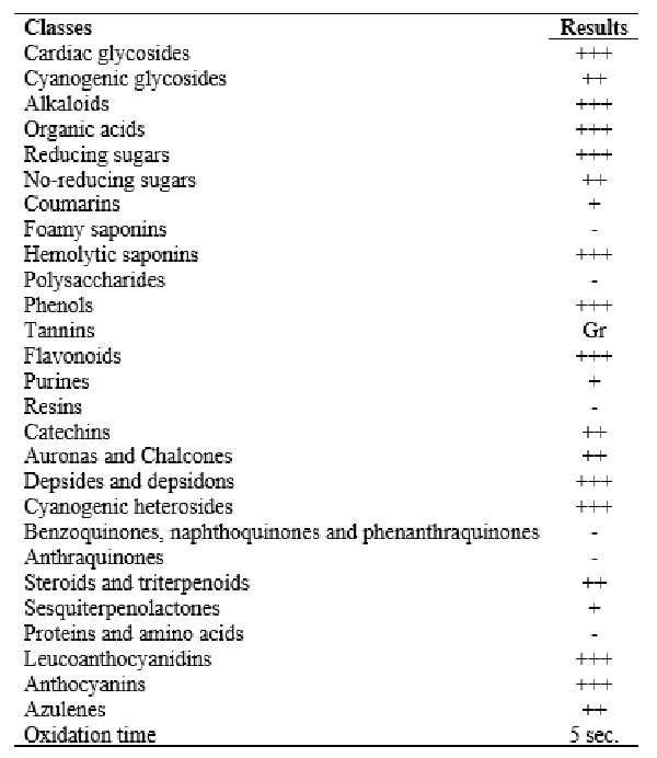 Qualitative phytochemical prospection of the floral hydroethanolic extract of Ceiba pubiflora