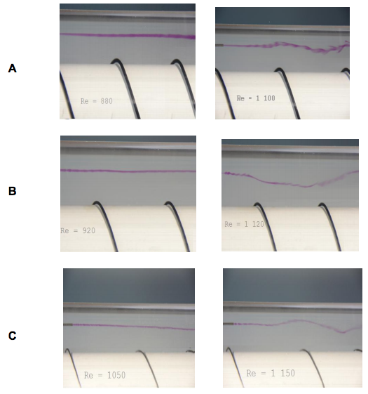 Fotograf�as tomadas para identificar la hidrodin�mica en espacios anulares rectos con h�lices insertadas a partir  de la inyecci�n de  tinta