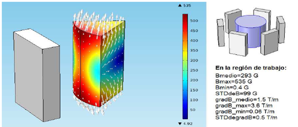 Mapa de la inducci&oacute;n magn&eacute;tica en un plano de la regi&oacute;n de trabajo del dispositivo magn&eacute;tico construido