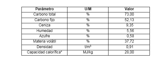 Características fundamentales del carbón bituminoso utilizado