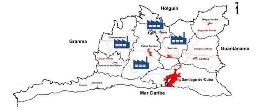 Localización de los centrales en la zona de estudio.