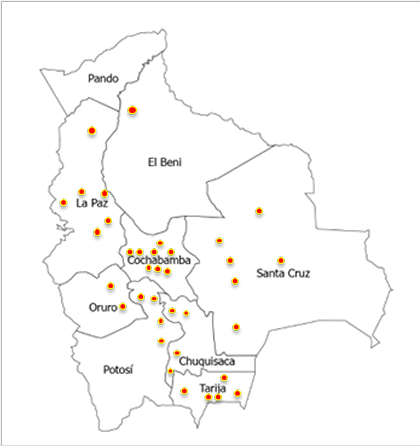 Regiones de Bolivia donde se ha capturado escorpiones.