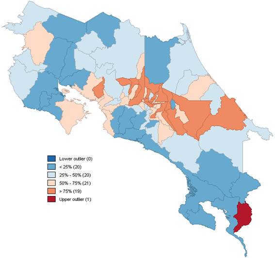 Distribución geográfica de la mortalidad por IAM en Costa Rica, 1970 1989