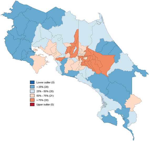 Distribución geográfica de la mortalidad por IAM en Costa Rica, 1990 2014