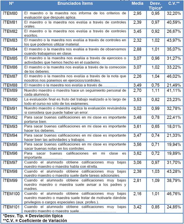 Estadísticos Descriptivos: Dimensión Sentido y papel de la evaluación