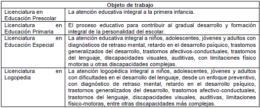 Objeto de trabajo de las especialidades objeto de estudio