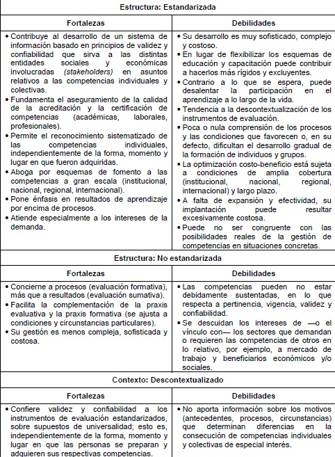 Fortalezas y debilidades de las competencias en relación con sus propiedades conceptuales