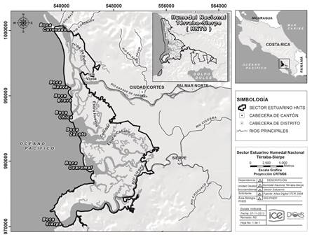 Térraba Sierpe National Wetland estuarine sector. Área de Conservación Osa. Costa Rica. Source: Área de Biología, ICE-PHED, 2013.