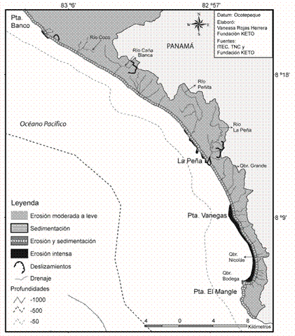 Mapa de zonas de erosi&oacute;n y sedimentaci&oacute;n. / Fig. 3. Erosion and sedimentation zones.