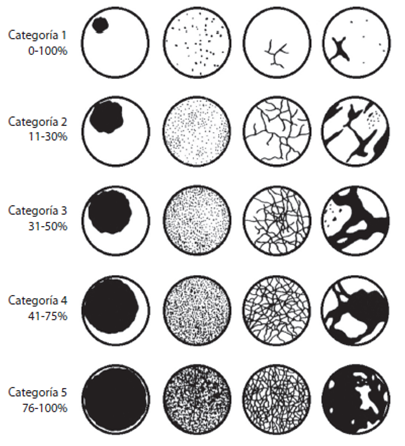 Estimación visual del porcentaje de cobertura relativa aparente de los elementos dominantes en el paisaje (modificado de Hill y Wilkinson, 2004).