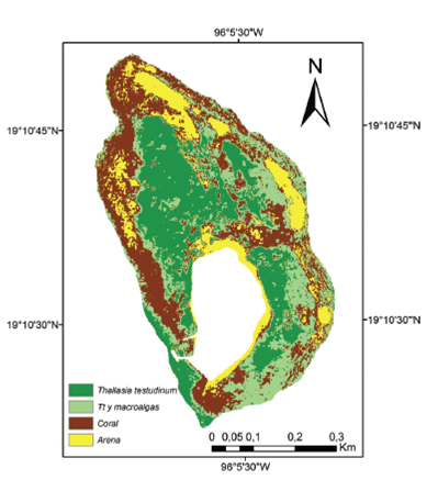 Distribución de los tipos de fondo del arrecife Isla Sacrificios.