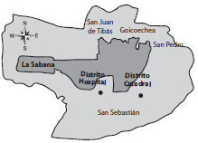 Old (darker) and current extension of the city of San Jos&eacute;. Circles: collection sites of Epiperipatus isthmicola.
