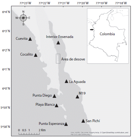 Study area. Fishing grounds within the marine area of Utr&iacute;a Park