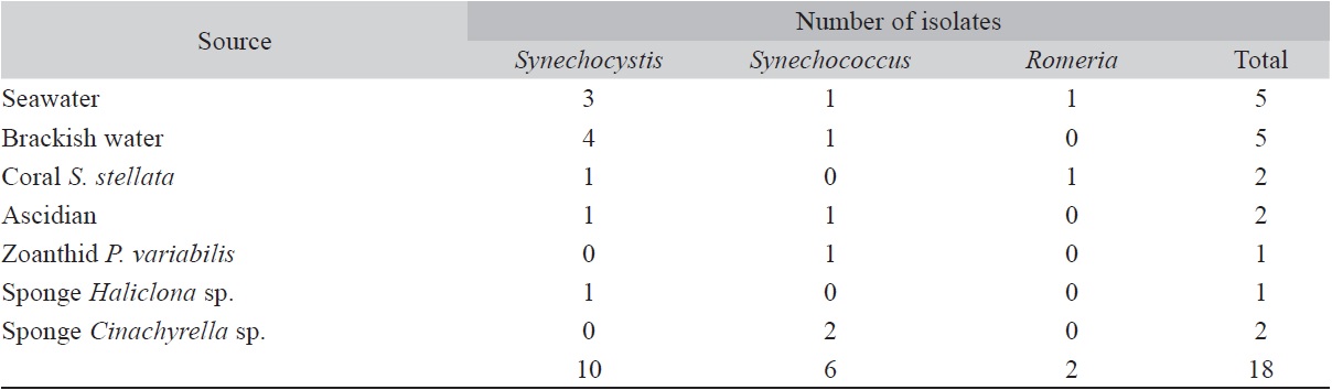 Source of cyanobacterial strains isolated from water and coral reef organisms of Brazilian Northeast coast.