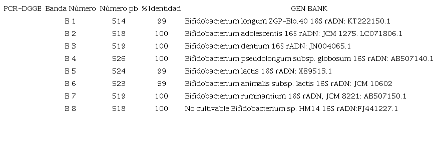 Identificaci&oacute;n de Bifidobacterias mediante PCR-DGGE a partir de una muestra de agua de la ci&eacute;naga de Mesolandia