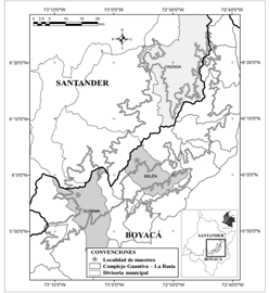 &Aacute;rea de estudio, delimitaci&oacute;n del complejo de p&aacute;ramos Guantiva-La Rusia.