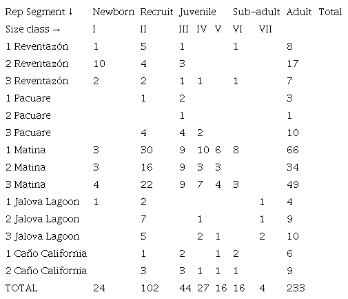 Sighting counts of crocodiles in the Central Caribbean