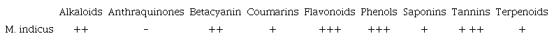 Phytochemical analysis of M. indicus
