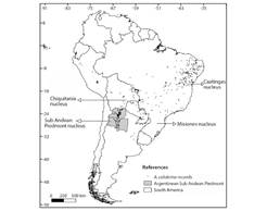 Records of A. colubrina in South America (data GBIF, 2018).
