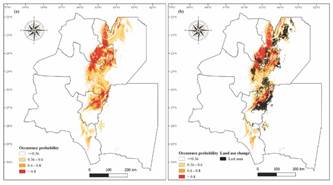 A. A. colubrina current distribution and B. effect of land use change on A. colubrina current distribution.