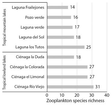 Zooplankton species richness of the nine tropical lakes from the Northeast Colombian Andes.